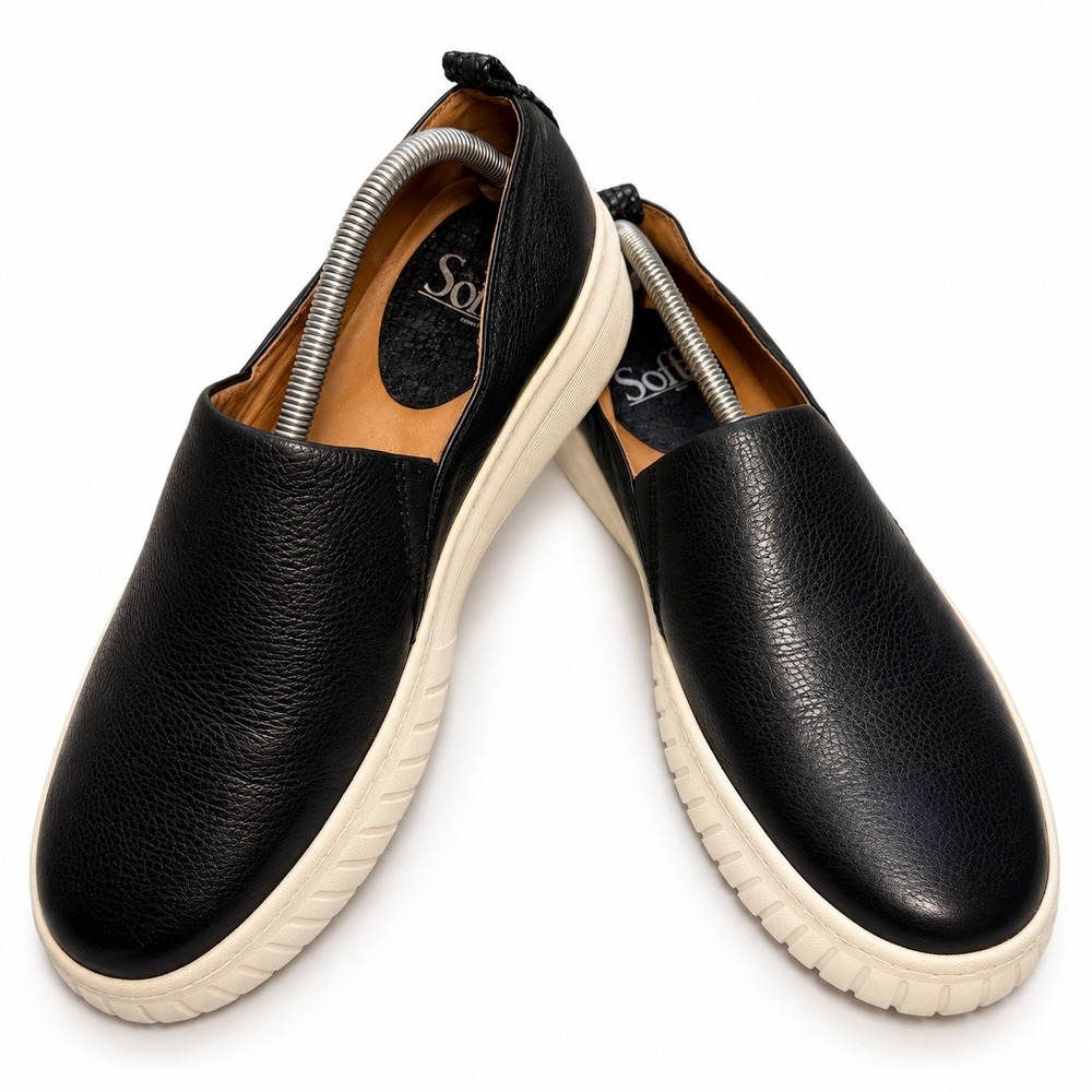 Sofft Black Pebbled Leather Slip On Platform Sneakers Womens 10 Minimalist Clean
